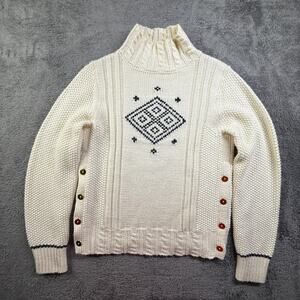 J Crew The Reeds Sweater Womens Medium Cream Mock Neck Diamond Knit Luxury